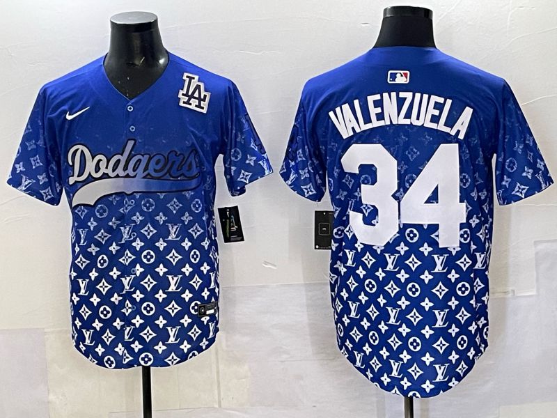 Men Los Angeles Dodgers 34 Valenzuela Blue Nike 2025 MLB jersey 08